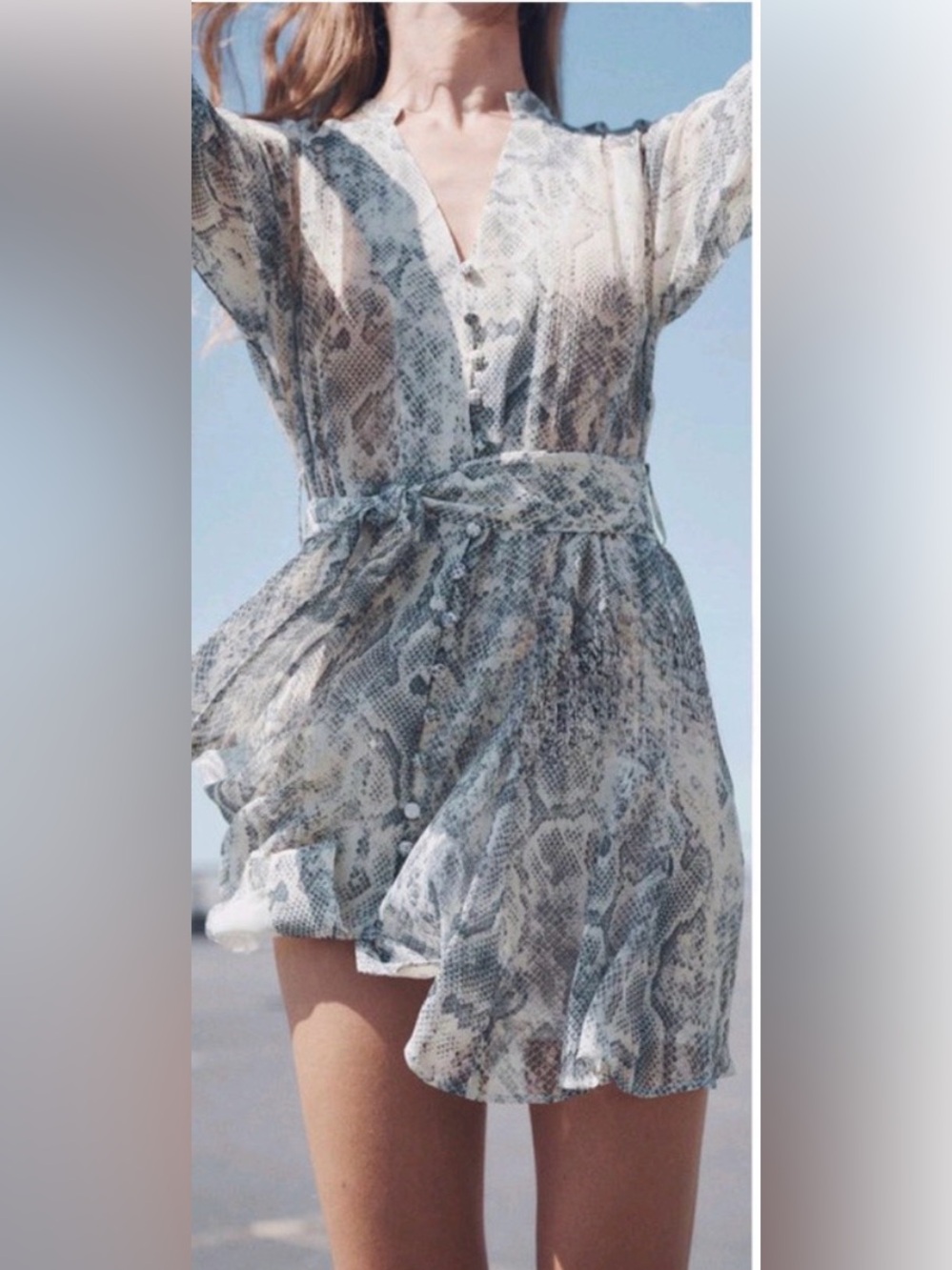 Zara Gray and White Snake-Print Long Shirt/Short Dress M